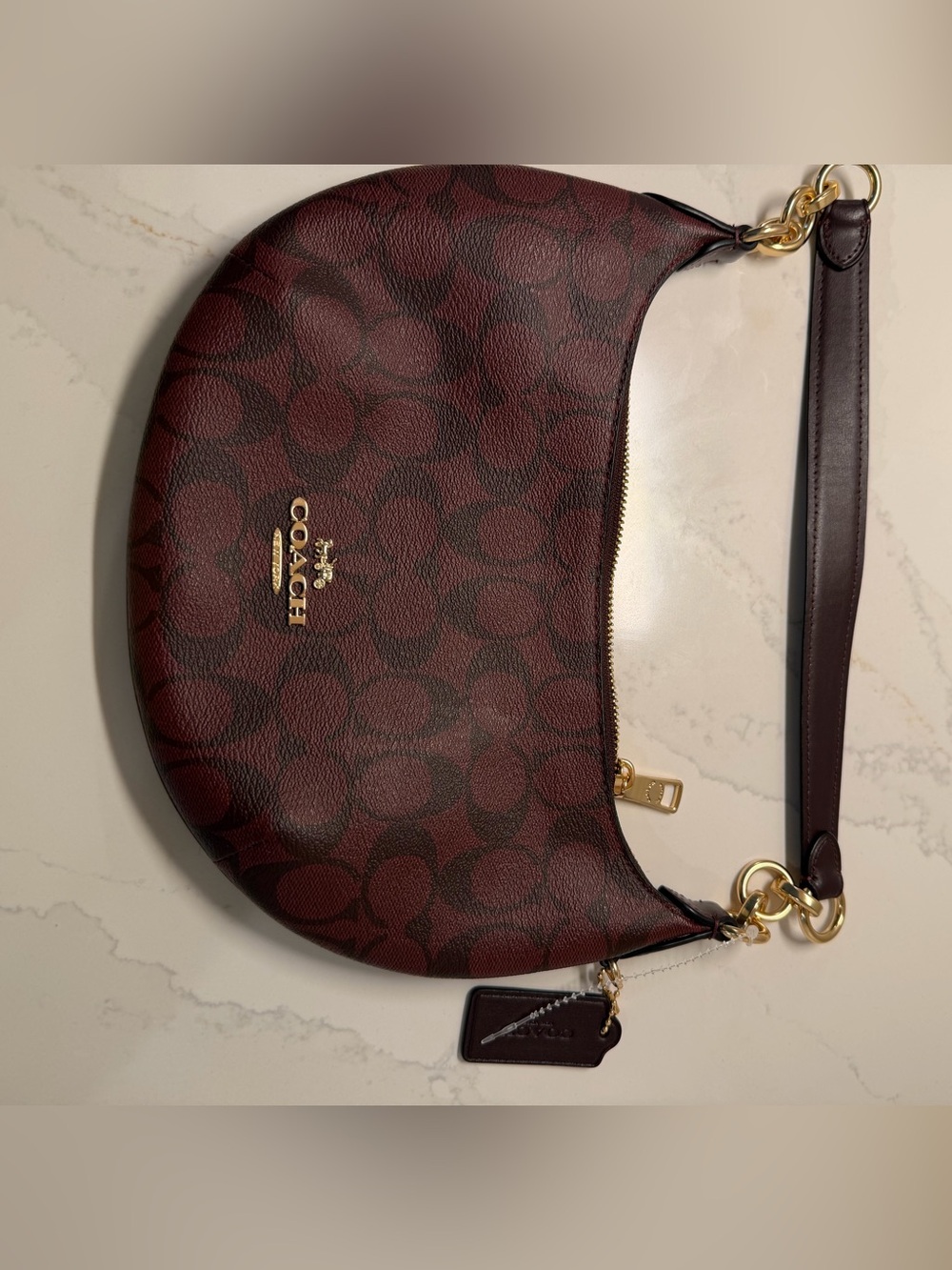Coach burgundy Signature Crescent Shoulder Bag with Gold Hardware - Picture 5 of 10